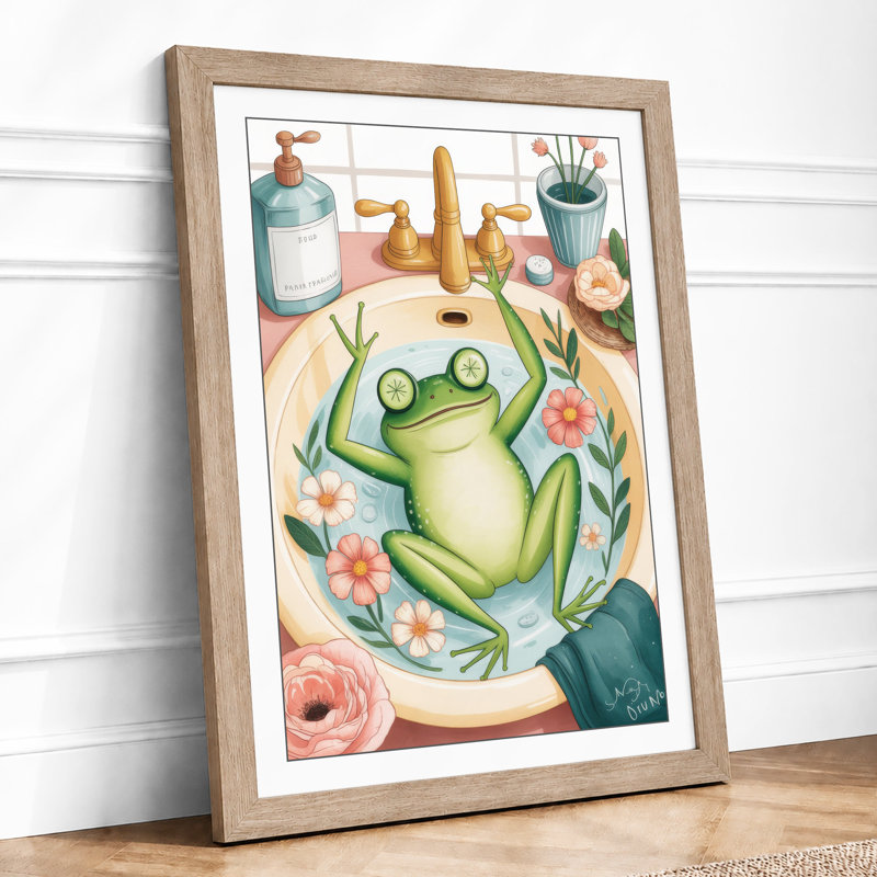 Frog on a Plate Boho - Framed Print, A1 - 84.1 x 59.4 cm, Oak