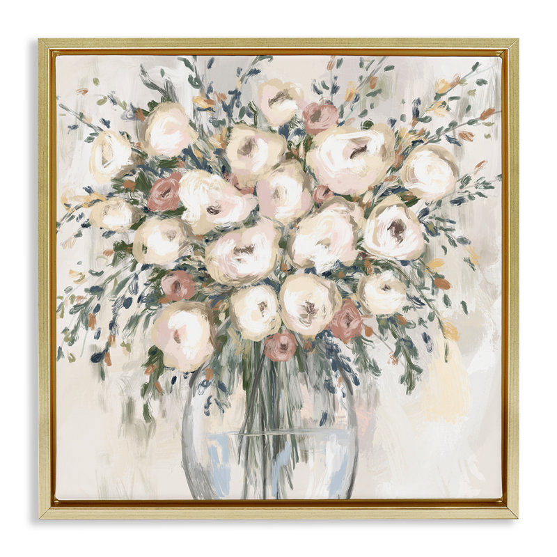 «Round Blossoms in Bouquet Black», art par Leah Noel Art, H 18 po x l 18 po, Cadre flottant métallique doré