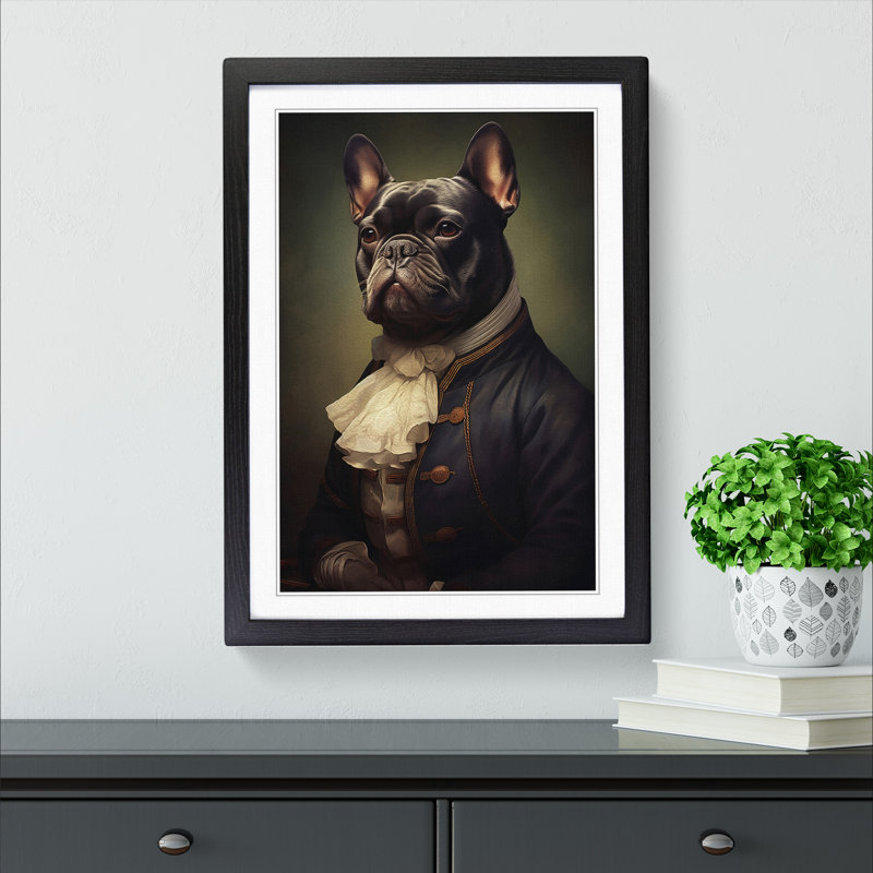 French Bulldog Romanticism - Framed Print, Black, 34cm H x 25cm W x 2cm D