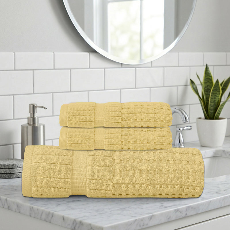 Ensemble de serviettes 3 pièces Willow - 100% coton peigné, 630 g / m², jaune, ultra doux et très absorbant (1 ensemble de bain, 2 serviettes de toilette)