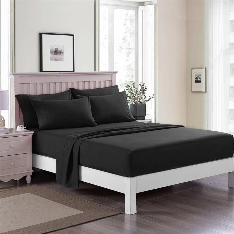 Ensemble de draps en microfibre Yelena, Simple, Noir