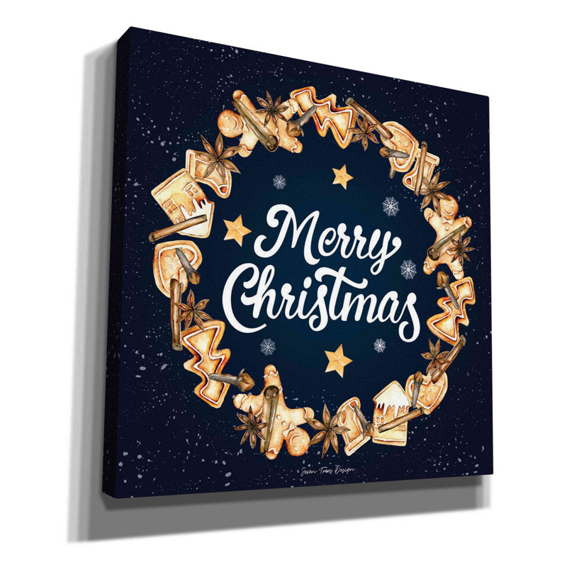«Gingerbread Merry Christmas Wreath» par Seven Trees Design, art mural sur toile, H 18 po x l 18 po x P 0,75 po