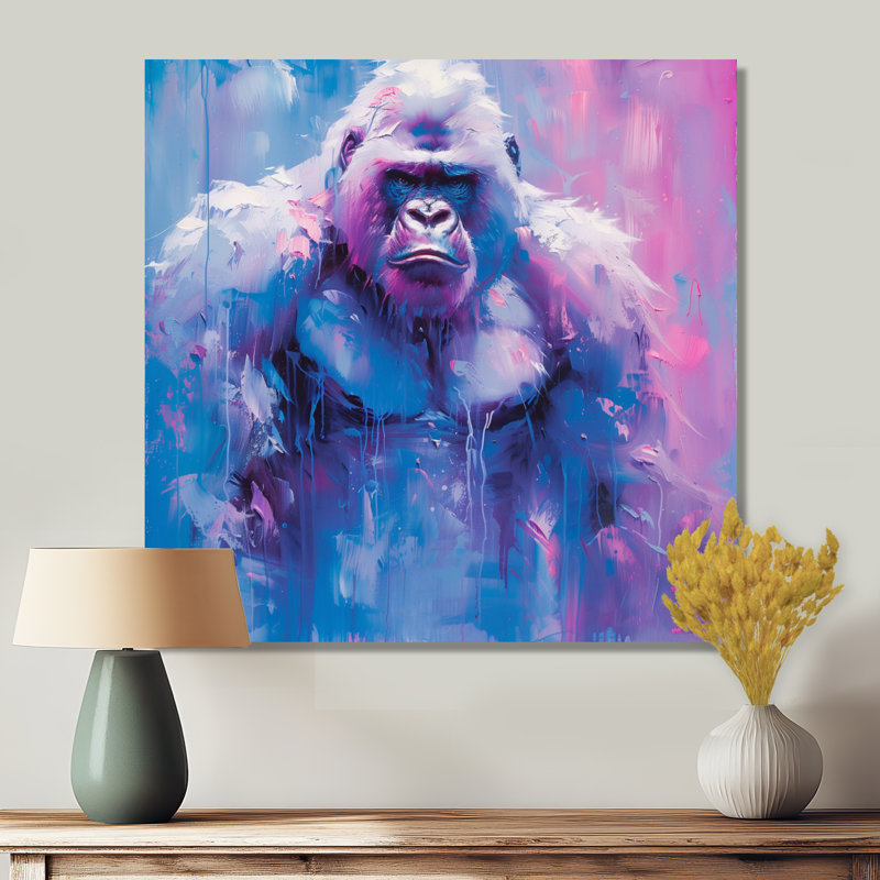 Bleu et mauve, Winter Guardian Bigfoot - art mural Bigfoot, Black Floater Framed, 16" H x 16" W
