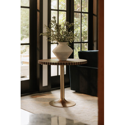 Abidi Oak Round Solid Wood Top Metal Base Dining Table