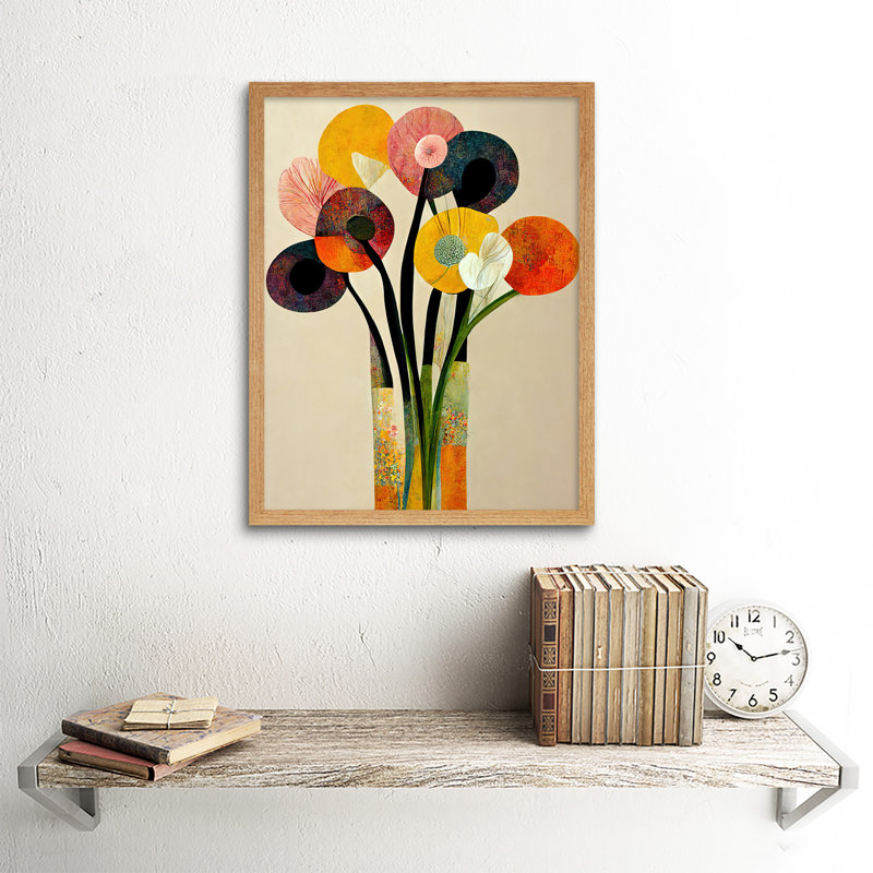 Spring Flowers Bouquet Abstract Vase Boho - Print, 43cm H x 33cm W, Light Brown Framed Paper