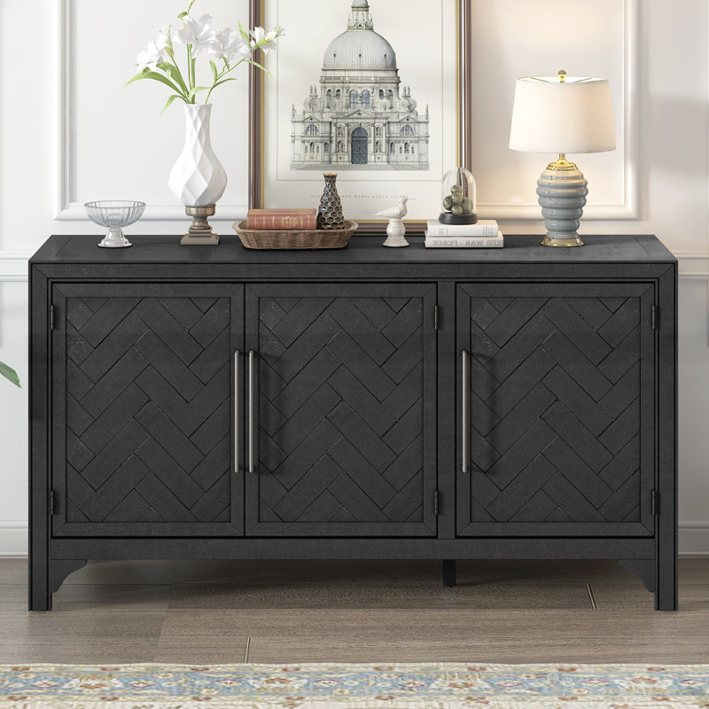 Buffet de rangement conçu avec panneau de fibres à densité moyenne et placage de pin