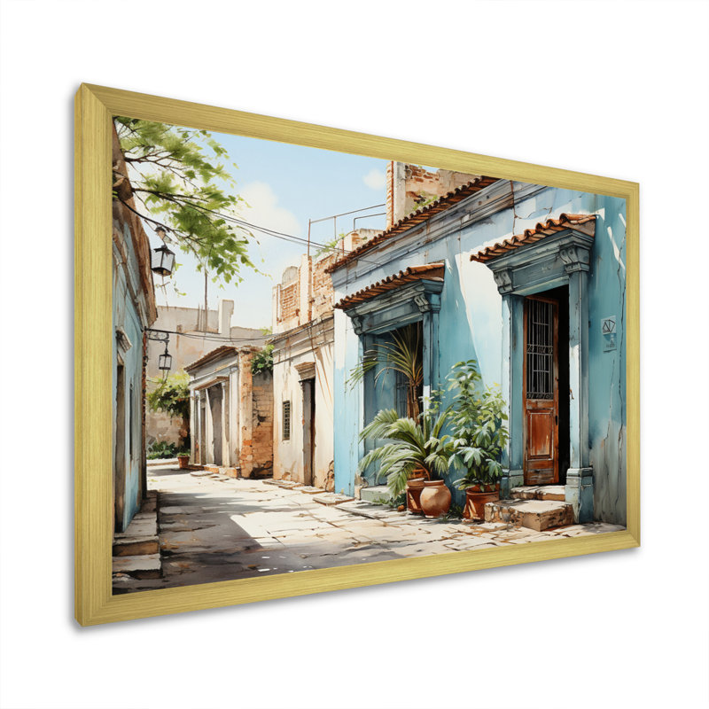 Cuban Architecture Blue House II - Architecture Wall Decor, Cadre doré à une seule photo, H 12 po x l 20 po x P 1 po
