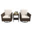 Ensemble de meubles d'extérieur en rotin, 2 chaises pivotantes avec coussins résistants aux intempéries et 1 table basse pour balcon de jardin-564333346