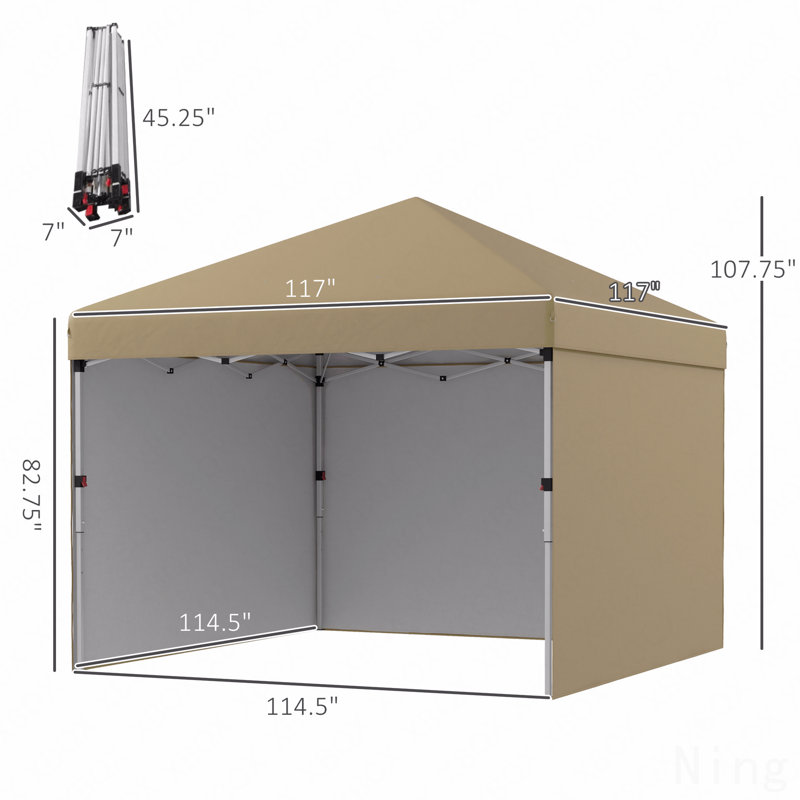 10X10FT Pop Up Gazebo, Sidewall For Outdoor Use With Weight Bag & Carry Bag (Beige)
