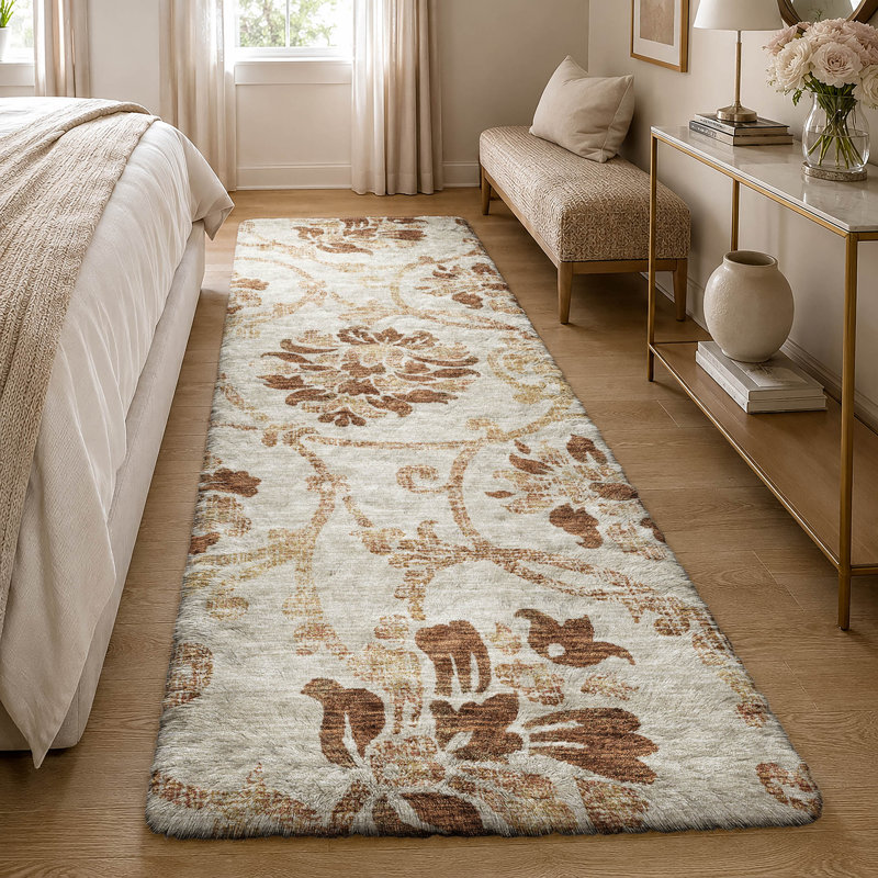 Tapis Dream Shag ADS766 de qualité supérieure, lavable à la machine et à motif floral, Terracotta, 2'3" x 7'6" Runner