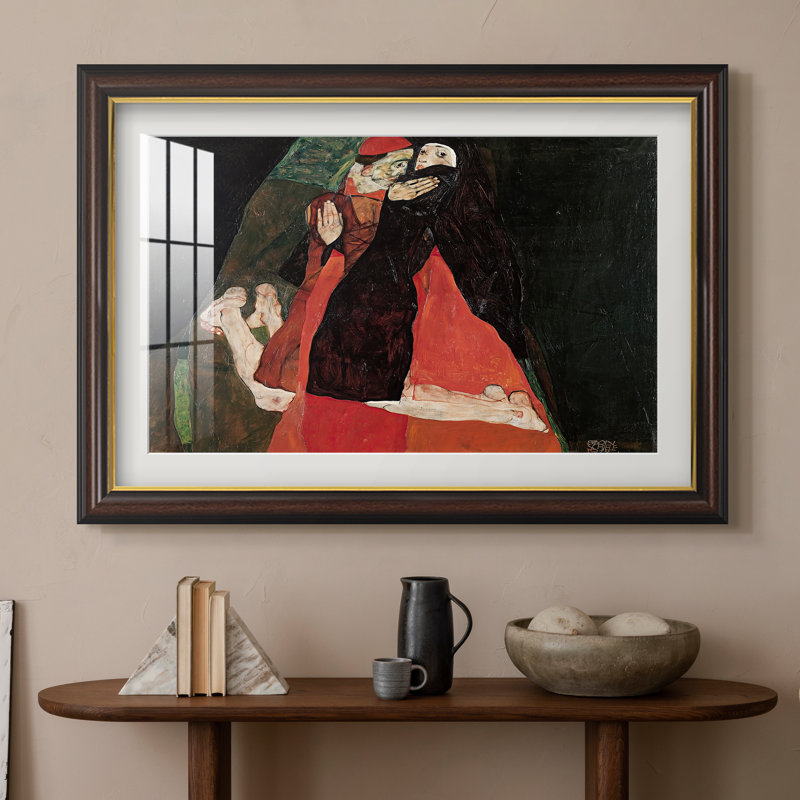 Cardinal et nonne (Caresse), 1912 - Egon Schiele - Estampe encadrée sur mesure, Format intérieur 20 po x 28 po, Noyer doré