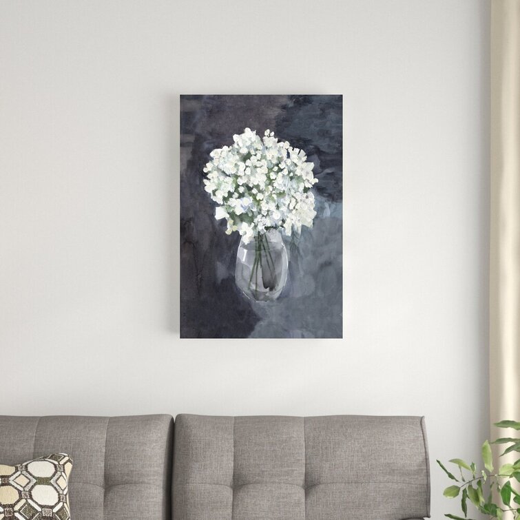 Winston Porter White Flowers In Vase Watercolor Blue On Canvas Painting ...