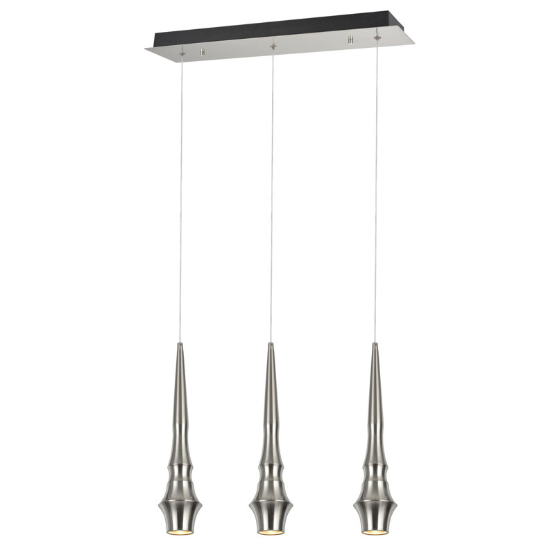 3 - Light Kitchen Island Pendant, Brushed Nickel