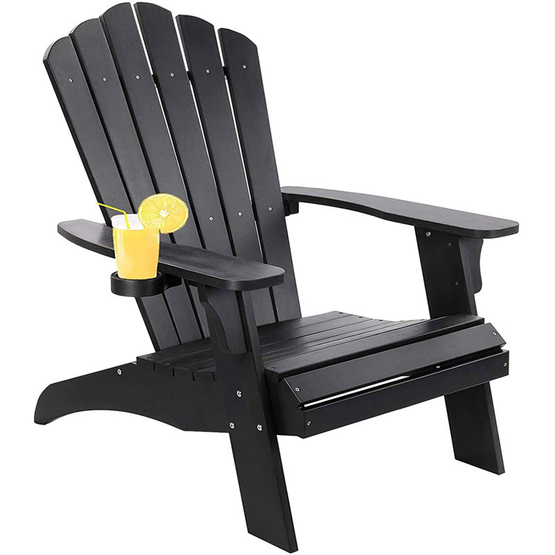 Adirondack Chair With Cup Holder, Black