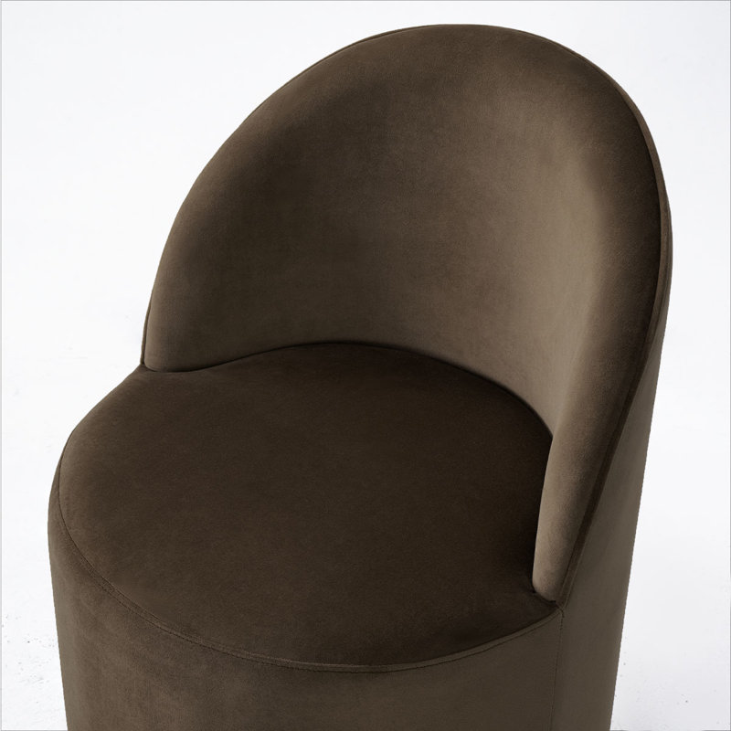 Chaise rembourrée entièrement assemblée en velours avec roulettes dissimulées, Brun
