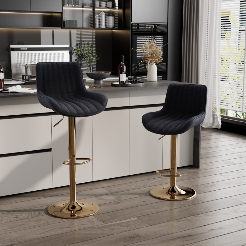 Bar Stools Set, Modern Swivel Counter Height Adjustable Barstools with Back, Upholstered Velvet Bar Chair with Footrest, Modern Armless Kitchen Island Stool for Kitchen Island, Pub, Cafe