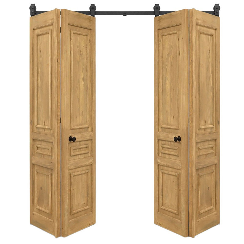 Double Bi-Folding System Solid Pine Barn Door TOSCANA, Tan