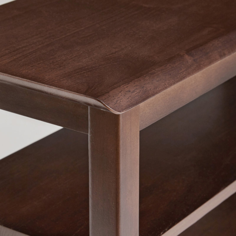 Banc en bois massif à finition noyer avec 2 tablettes ouvertes, banc d'entrée polyvalent et siège pour vestibule, range-chaussures stable à pieds en H