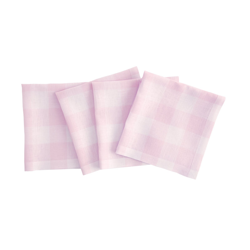 Buffalo Check - 100% Pure Linen Dinner Napkins, Marshmellow Pink