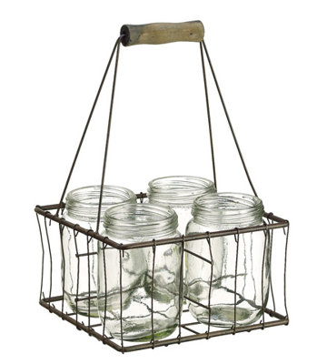 Serviteur de cuisine rustique 11 "avec 4 bouteilles en verre