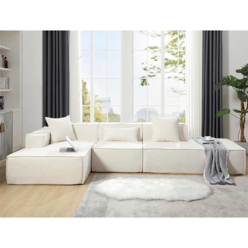 Ensemble de canapé modulaire en forme de L, conception minimaliste moderne avec installation gratuite, style bloc de tofu italien