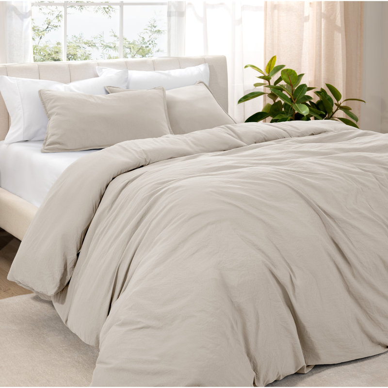 Washed Microfiber Duvet Cover Set, Fog, Queen Duvet Cover + 2 Standard Shams