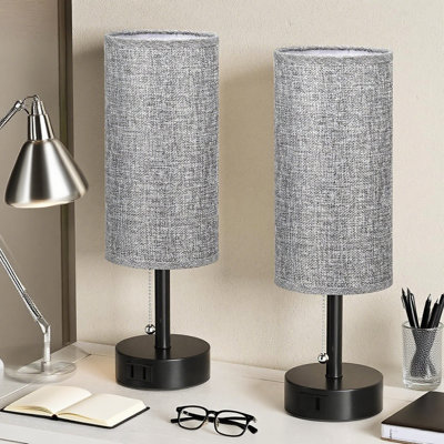 Ensemble de 2 lampes de table modernes avec interrupteur à chaîne, température de couleur à 3 voies, prise de courant CA intégrée et port de charge USB, comprend des ampoules à DEL écoénergétiques pour la table de chevet ou le bureau