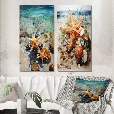 «Tropical Starfish Beach Serenade II» - ensemble de 2 reproductions d'art sur toile