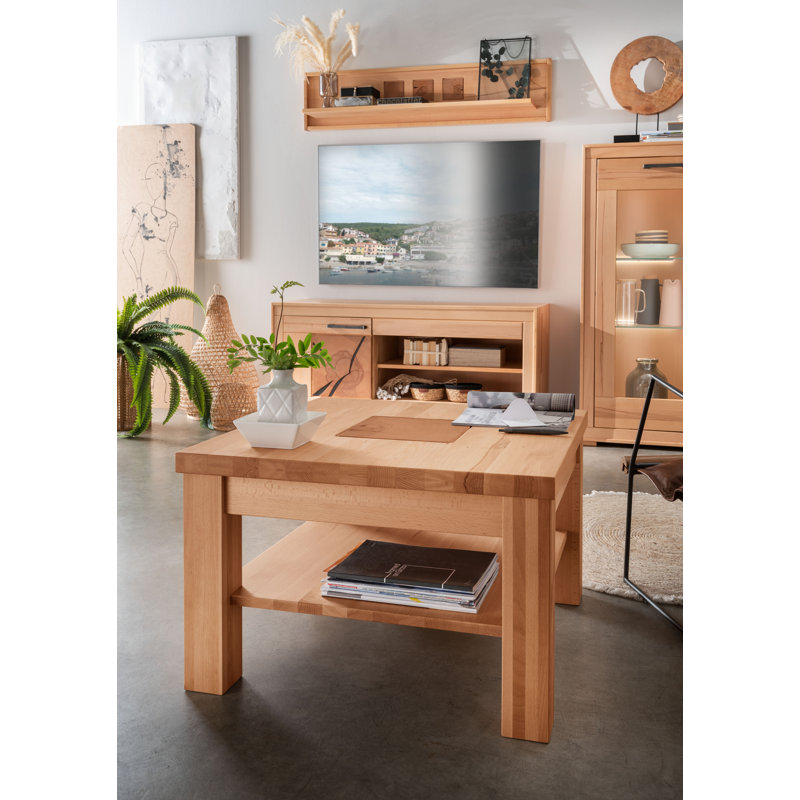 Aidian Solid Wood Four Leg Coffee Table with Storage, Beech