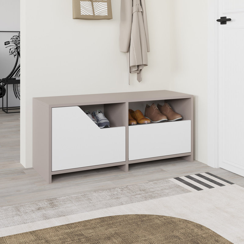 Armoire à chaussures moderne avec charnières à fermeture douce, moka clair et blanc, 41,3 po x 18,5 po x 14,6 po | 100% panneau de particules enduit de mélamine, épaisseur: 0,7 pouce | Capacité de poids de 176 lb, fixation murale en fer en forme de L, conception élégante et fonctionnelle
