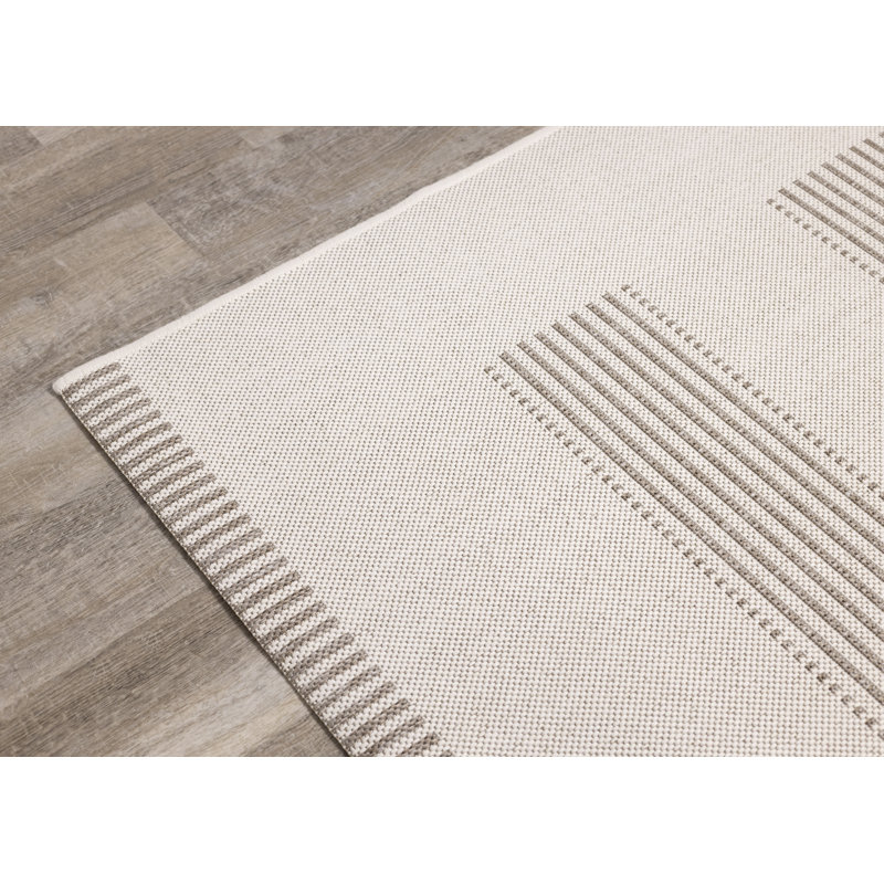 Ardina Striped Cream Beige Indoor/Outdoor Area Rug, Rectangle 6'7" x 9'6"