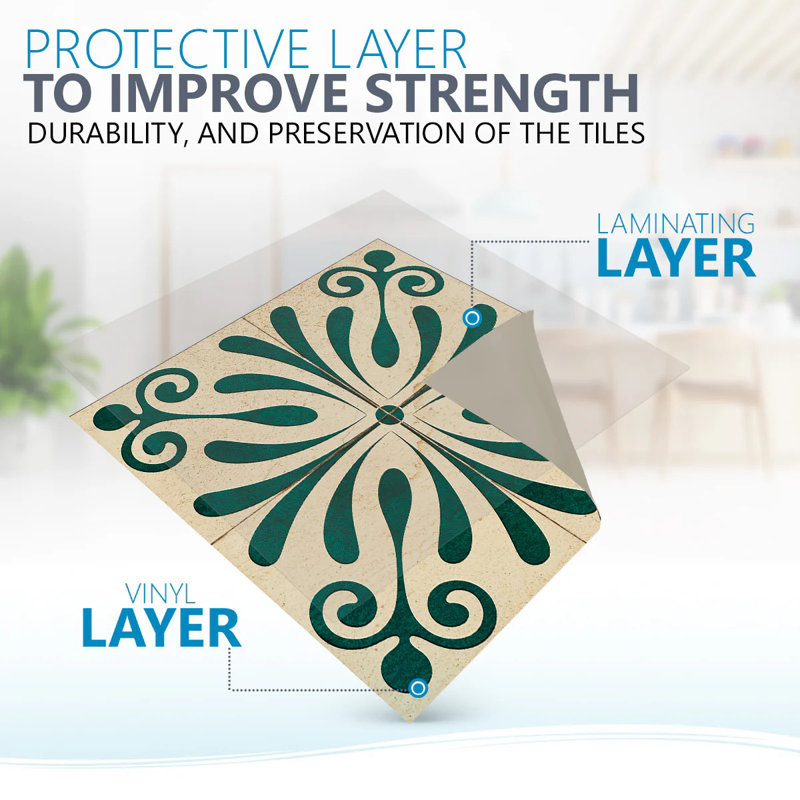 6x6-inch Dark Green and Beige Vinyl Peel and Stick Tile Set