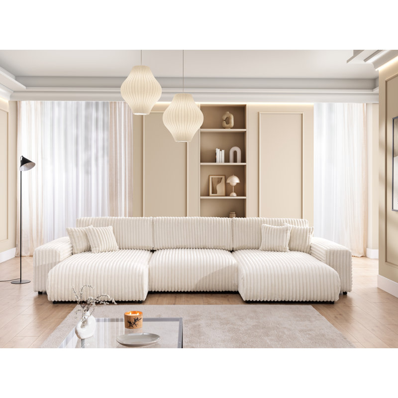 Mollis 6 Seater Corduroy Sofa Bed, Light Beige