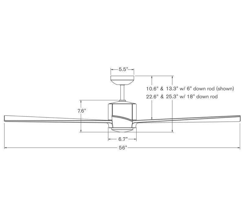 Nouveau Downrod Ceiling Fan, Dark Bronze/Brass, Graywash, Wall Control