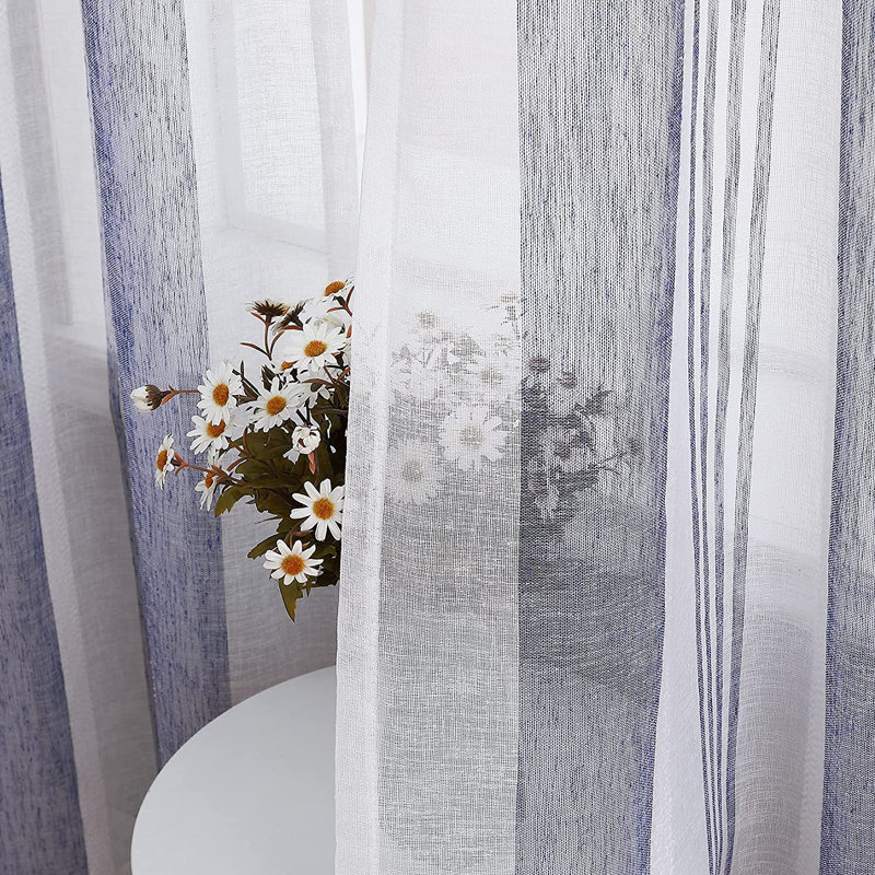 Rideaux en lin Torosian, Bleu marine / blanc, L 52 po x L 63 po