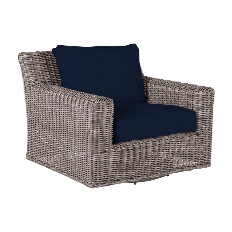 Rustic Patio Armchair with Cushions, No Welt, Oyster, Indigo Velvet