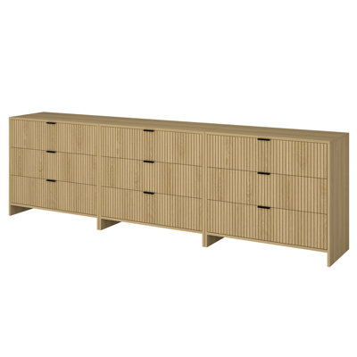 Fluted 9 Drawer Dresser,95 Inch Modern Chest Of Drawers With Metal Handle,wood Dresser Organizer For Bedroom,living Room,hallway,natural Oak
