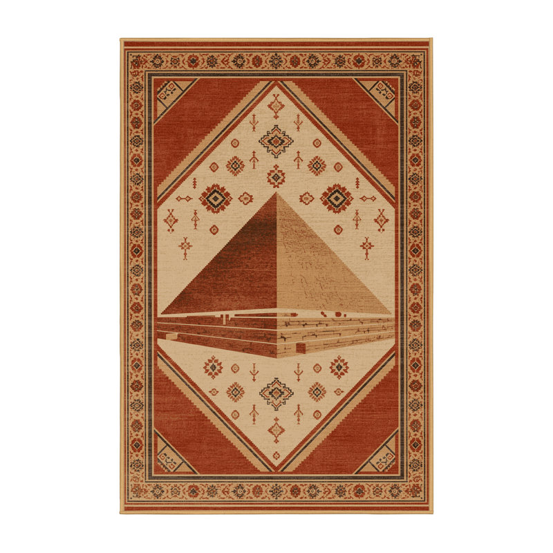 Tapis oriental traditionnel lavable à la machine en brun Glendale - reliure brun clair, 7 x 9