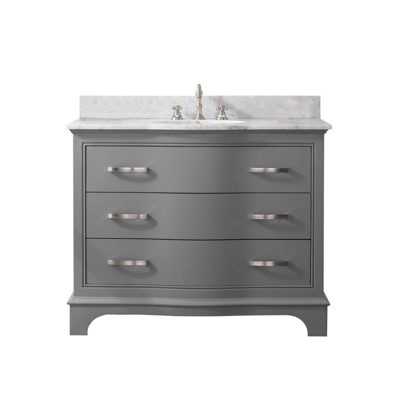 Goleta 42'' Single Bathroom Vanity with Marble Top, Gray/Brushed nickel