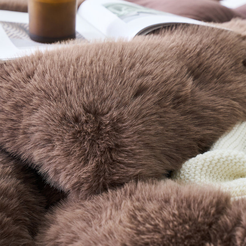 Messy Hair Day Coma Inducer Faux Fur Oversized Comforter, Brown, Queen Comforter