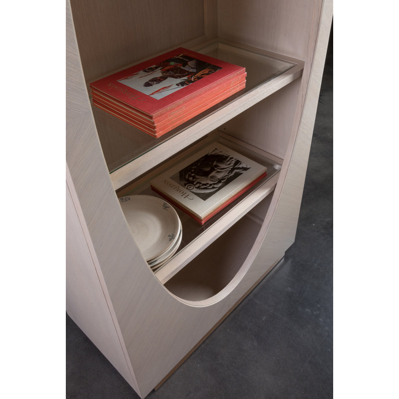 White Oak Adjustable Bookcase with Glass Shelves