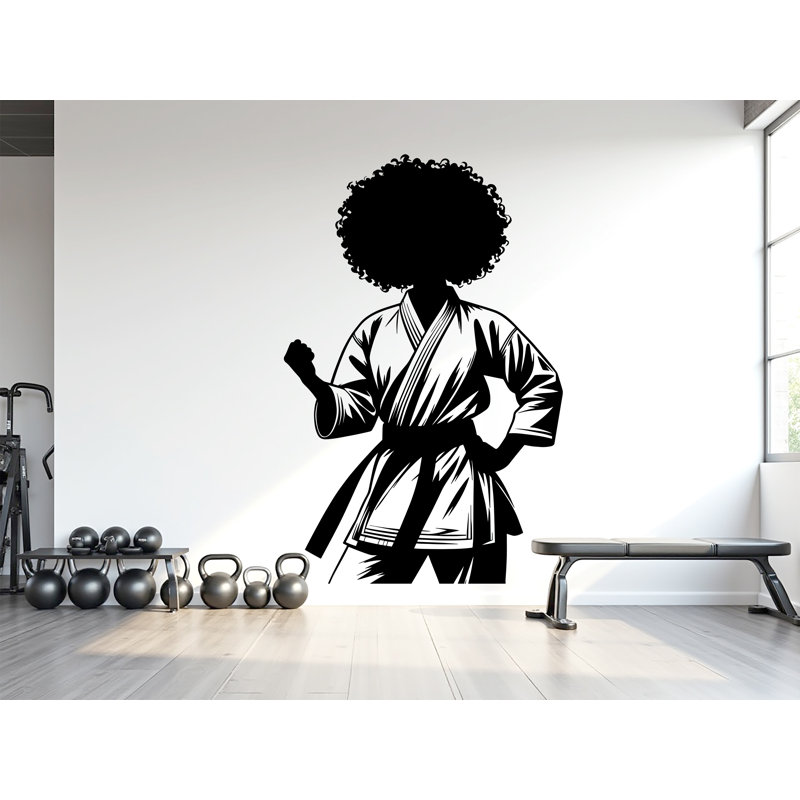 Adhésif mural Karaté fille, décoration murale, Karate, H 68 po x l 44 po, Noir