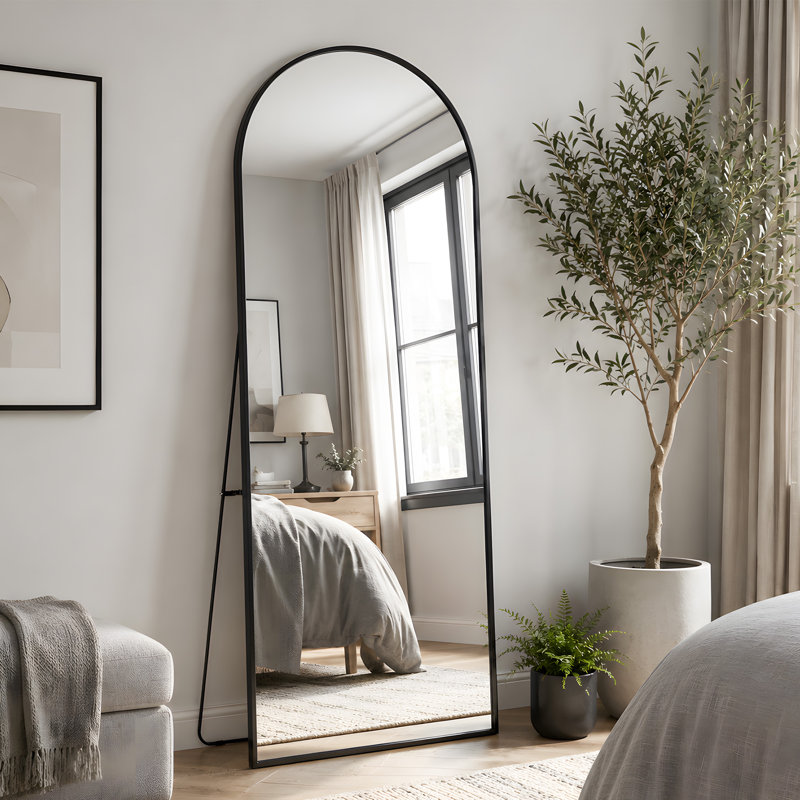 Miroir de plancher surdimensionné avec support et miroir mural, 71" x 28", Noir mat