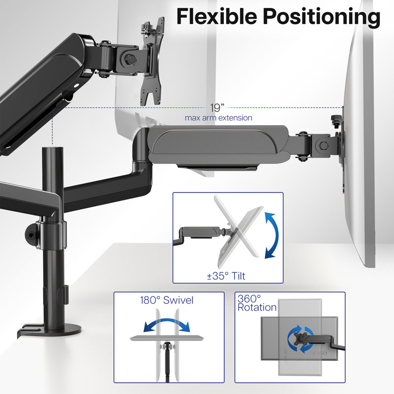 Black Adjustable Dual Arm Steel Desk Mount for 17"-32" Monitors
