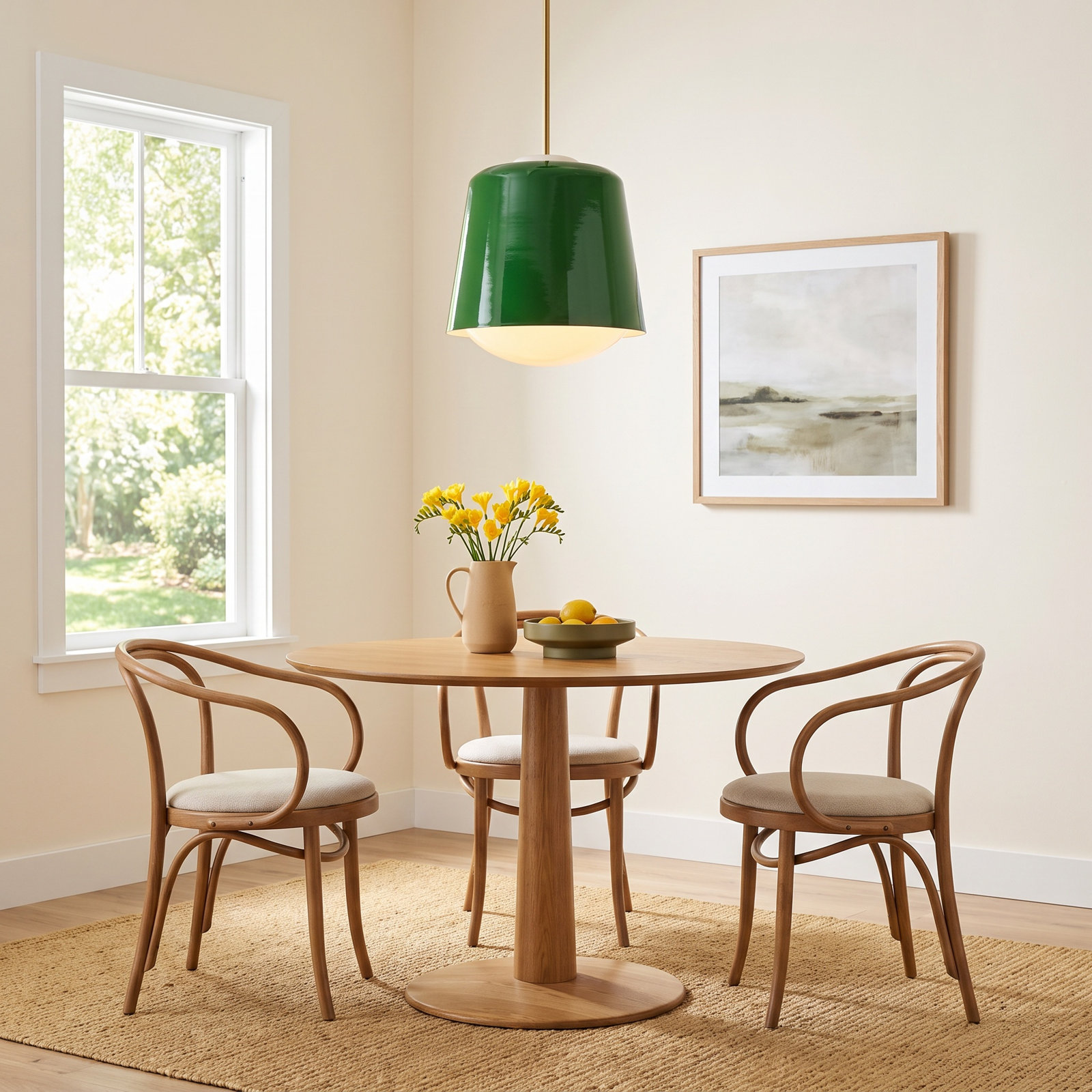 Draper Single Light Steel Dimmable Pendant, Green