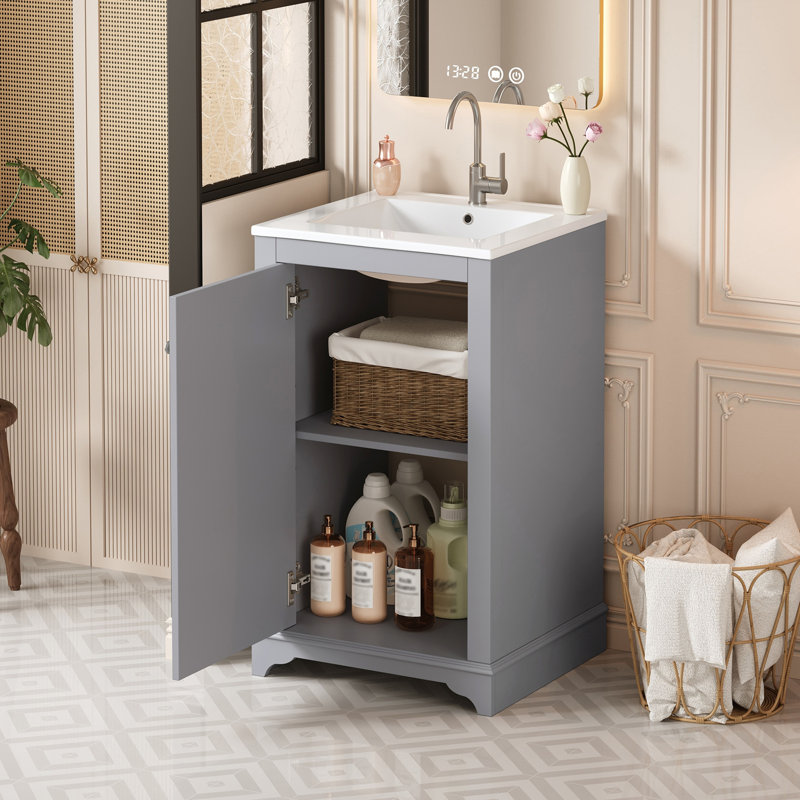 Bathroom Vanity With Sink&Adjustable Shelf, Gray