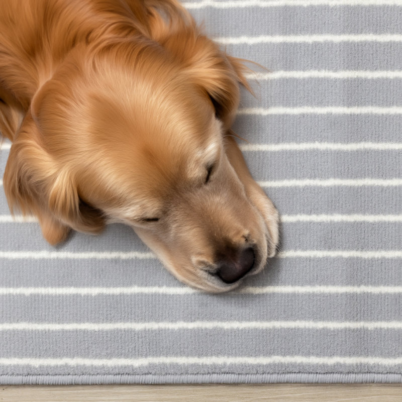 Tapis à rayures doubles gris et blanc Fresno, Rectangle 5 pi 3 po x 7 pi 5 po