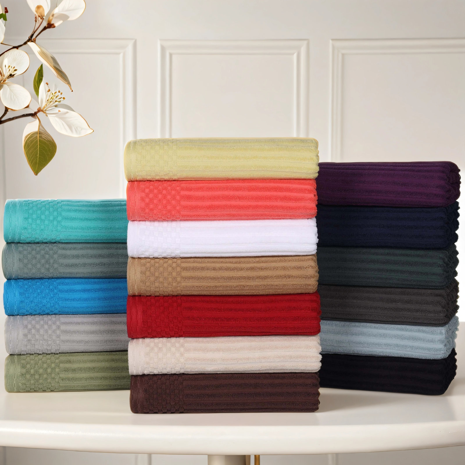Ribbed Cotton Bath Towel, Azure