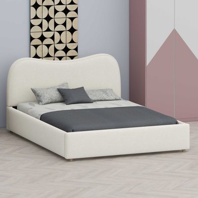 Padded Platform Bed Frame Featuring Sturdy Wooden Slat Support