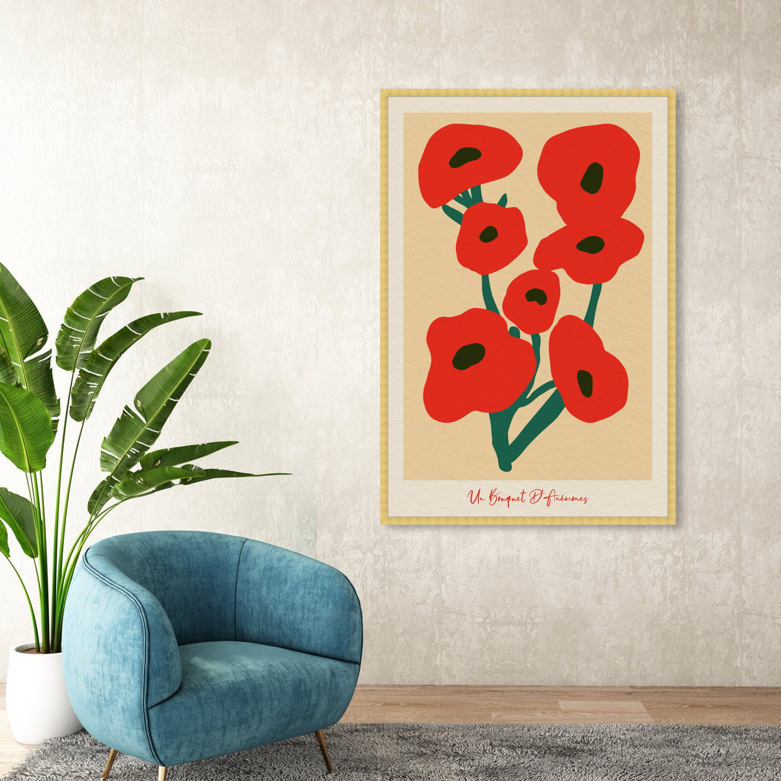 Modern Red Flower Bouquet by Oliver Gal, Gold, 56" H x 38" W